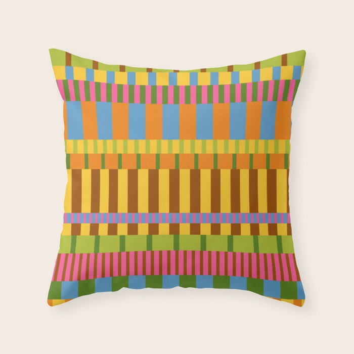 Midcentury Modern Blocks of Stripes colorful pattern Throw Pillow Gallery Image 6