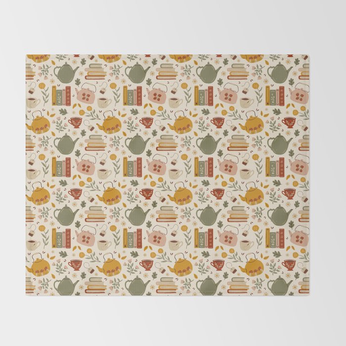 Flowery Books and Tea Throw Blanket Gallery Image 2