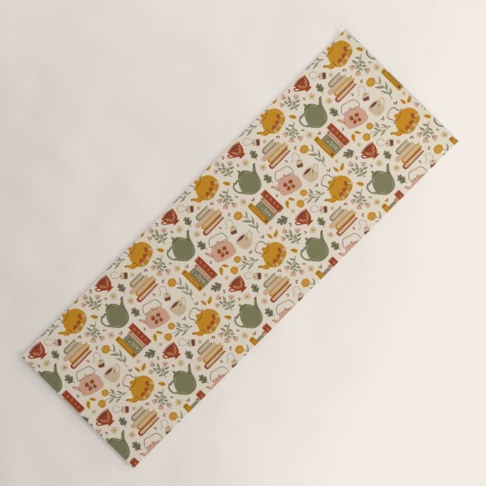 Flowery Books and Tea Yoga Mat