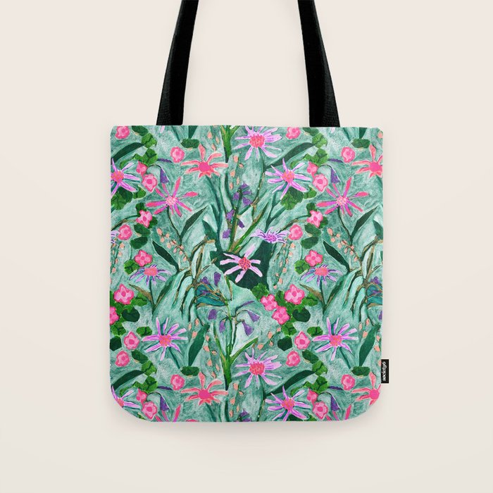 Flower garden hand painted floral pattern Tote Bag Gallery Image 1