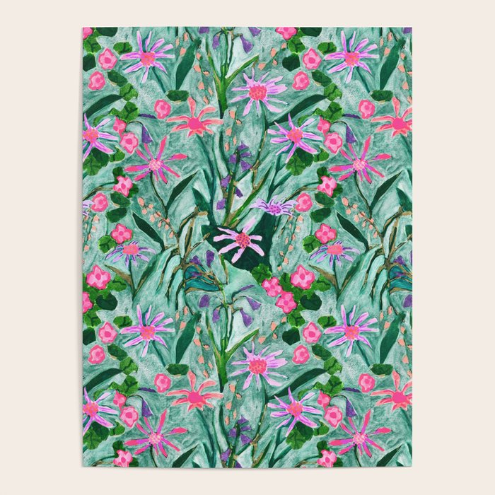 Flower garden hand painted floral pattern Poster Gallery Image 4
