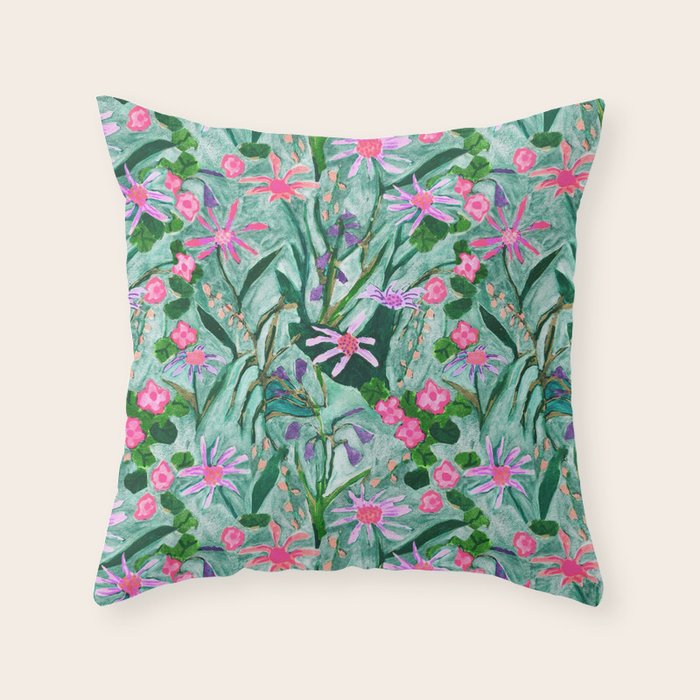Flower garden hand painted floral pattern Throw Pillow Gallery Image 6
