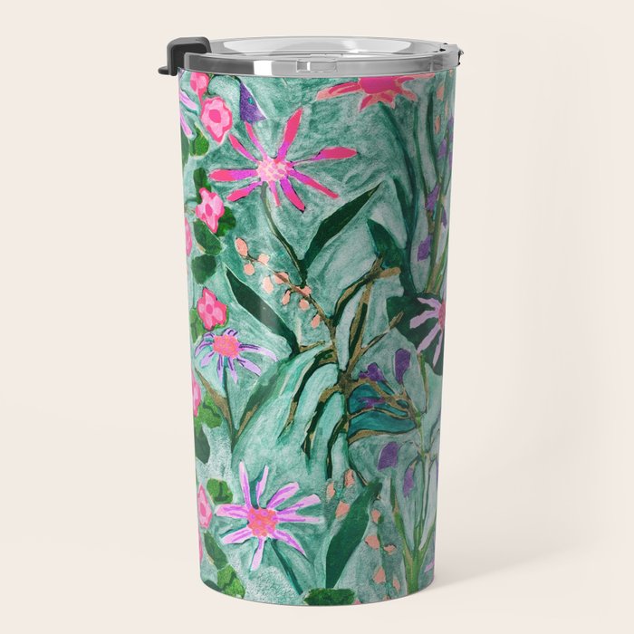 Flower garden hand painted floral pattern Travel Mug Gallery Image 3