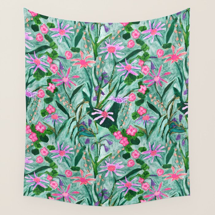 Flower garden hand painted floral pattern Wall Tapestry Gallery Image 4