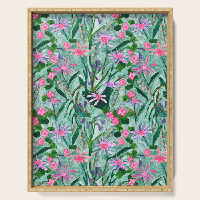 Flower garden hand painted floral pattern Serving Tray Gallery Image 1