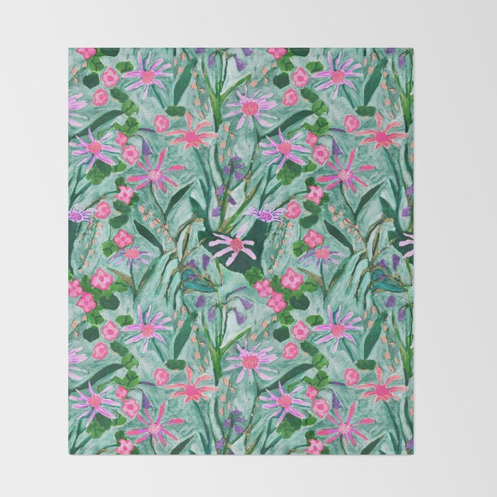 Flower garden hand painted floral pattern Throw Blanket Gallery Image 2