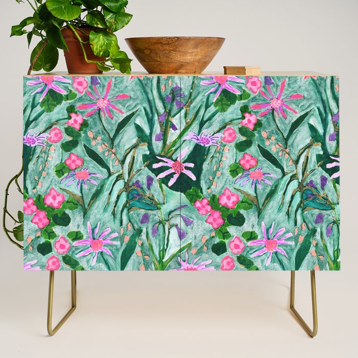 Flower garden hand painted floral pattern Credenza Gallery Image 1