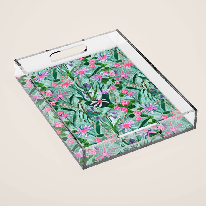 Flower garden hand painted floral pattern Acrylic Tray Gallery Image 1