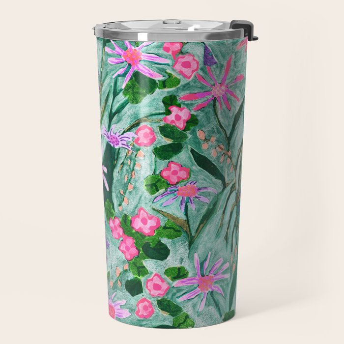 Flower garden hand painted floral pattern Travel Mug Gallery Image 2