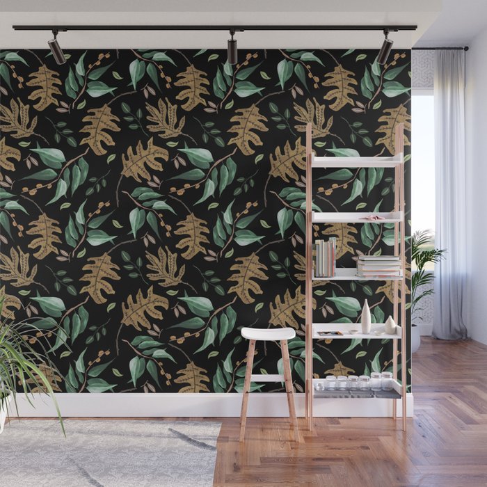 Fall of fall leaves dark Wall Mural Gallery Image 1