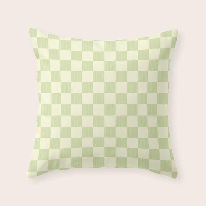 Textured Plaid pattern sage and white Throw Pillow Gallery Image 1