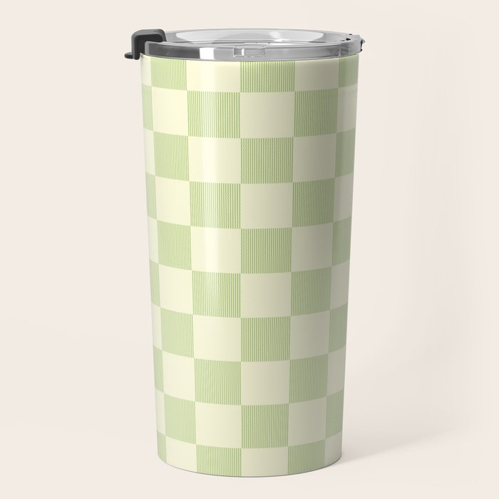 Textured Plaid pattern sage and white Travel Mug Gallery Image 3