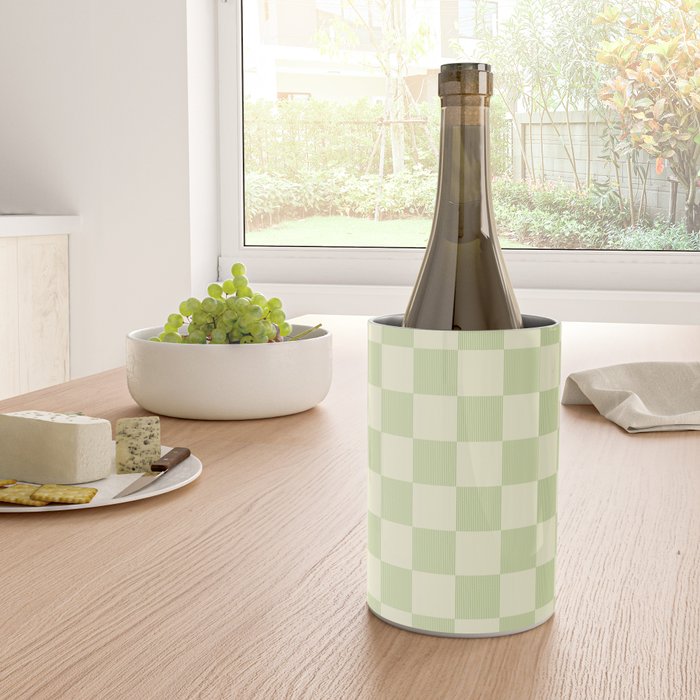 Textured Plaid pattern sage and white Wine Chiller Gallery Image 4