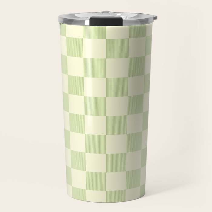 Textured Plaid pattern sage and white Travel Mug Gallery Image 1