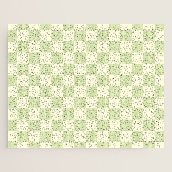 Textured Plaid pattern sage and white Jigsaw Puzzle Gallery Image 1