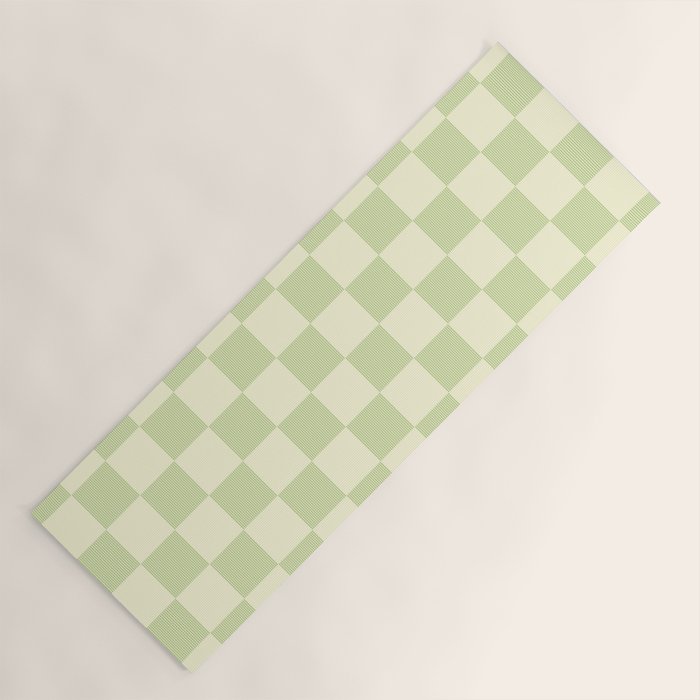 Textured Plaid pattern sage and white Yoga Mat Gallery Image 1