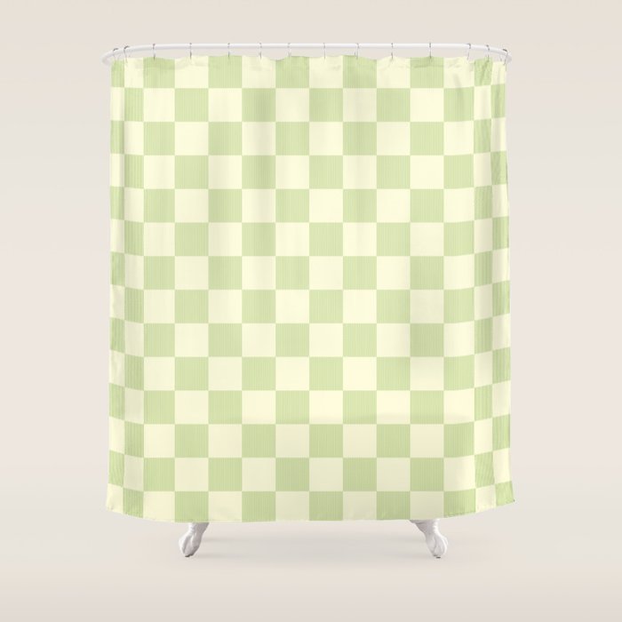 Textured Plaid pattern sage and white Shower Curtain Gallery Image 1