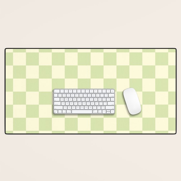 Textured Plaid pattern sage and white Desk Mat Gallery Image 1