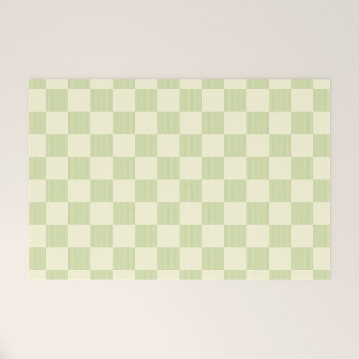 Textured Plaid pattern sage and white Welcome Mat Gallery Image 1