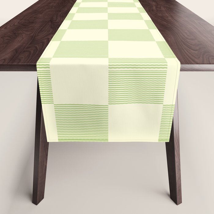 Textured Plaid pattern sage and white Table Runner Gallery Image 1