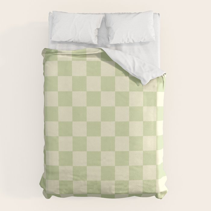 Textured Plaid pattern sage and white Duvet Cover Gallery Image 6