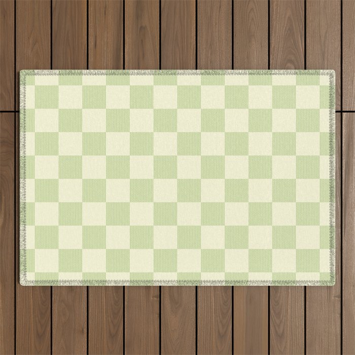 Textured Plaid pattern sage and white Outdoor Rug Gallery Image 1