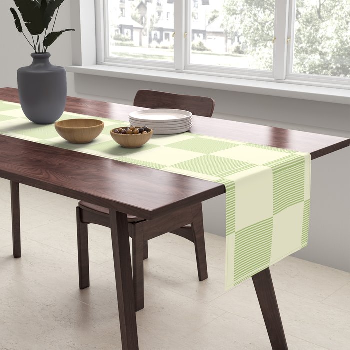Textured Plaid pattern sage and white Table Runner Gallery Image 2