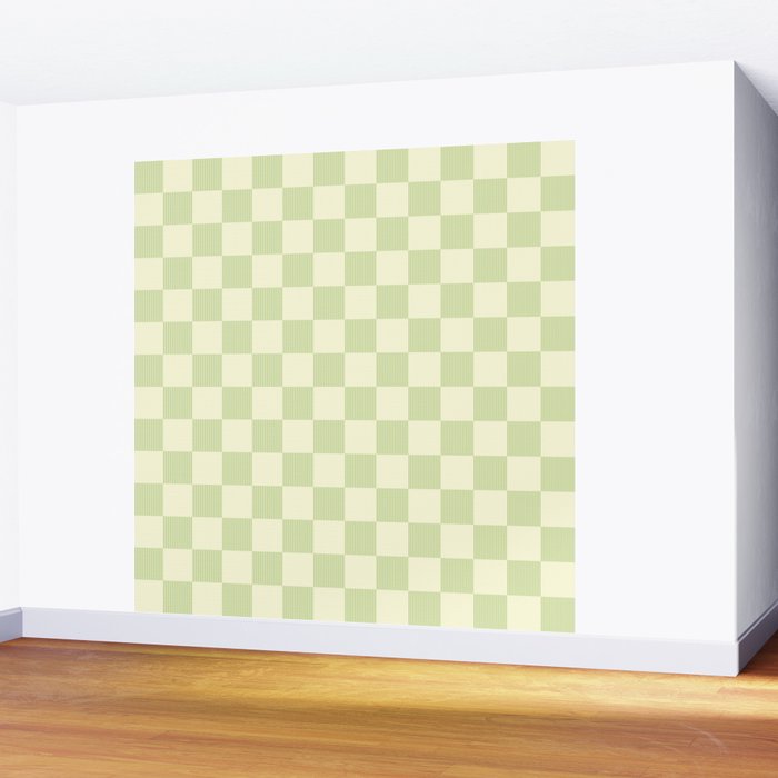 Textured Plaid pattern sage and white Wall Mural Gallery Image 2