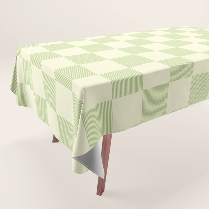 Textured Plaid pattern sage and white Tablecloth Gallery Image 1