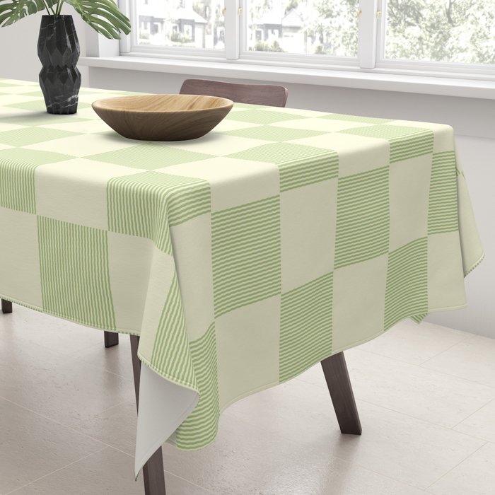 Textured Plaid pattern sage and white Tablecloth Gallery Image 3