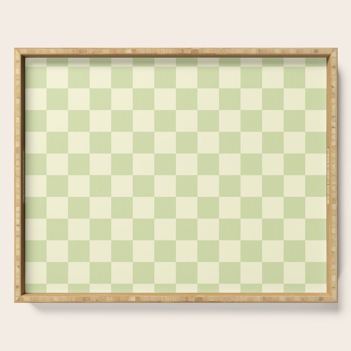 Textured Plaid pattern sage and white Serving Tray Gallery Image 1
