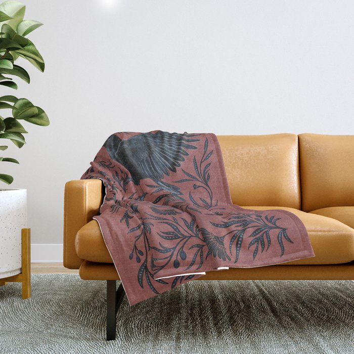 Raven Branch in Rust and Mineral Dust Throw Blanket Gallery Image 1