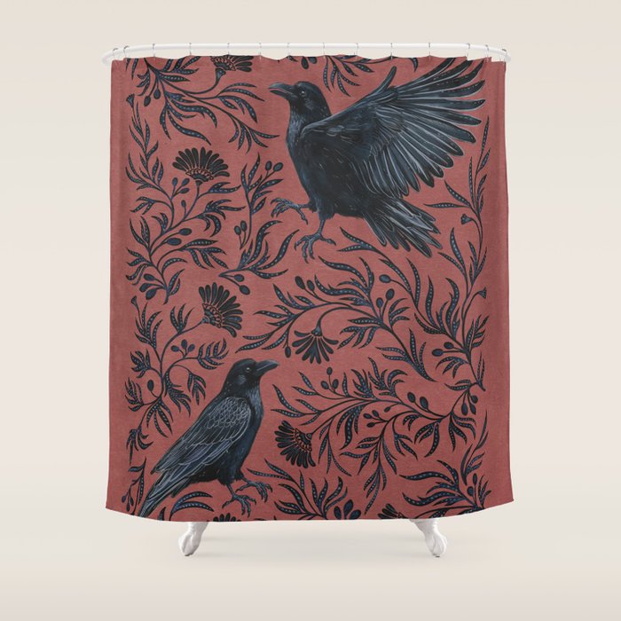 Raven Branch in Rust and Mineral Dust Shower Curtain Gallery Image 1