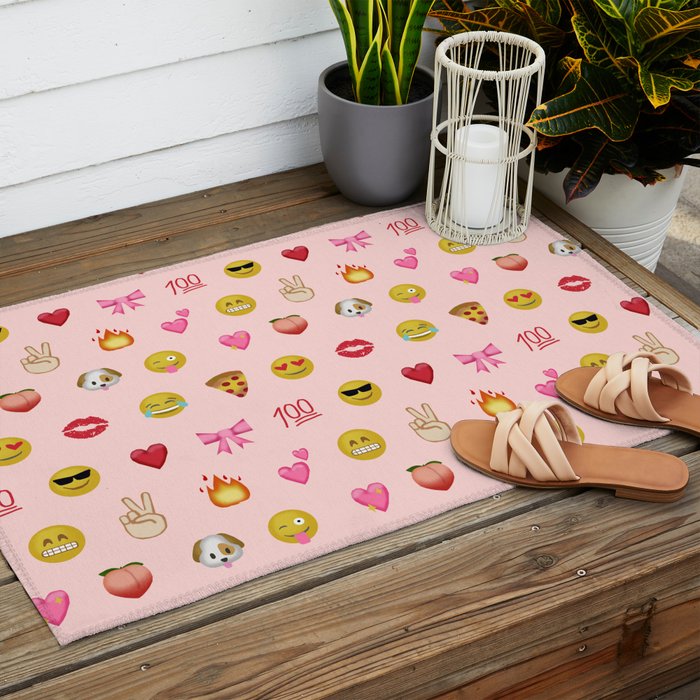 Emoji pattern pink background perfect kids room decor with emojis Outdoor Rug Gallery Image 2