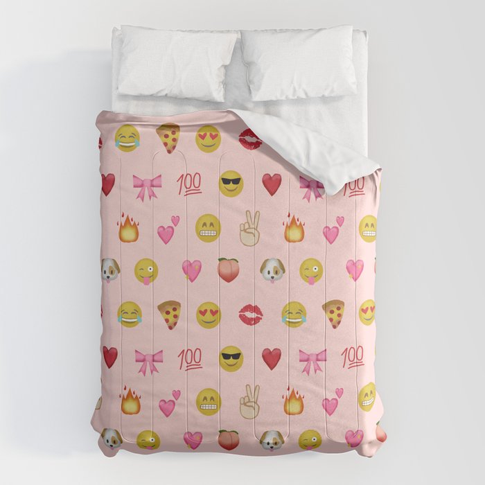 Emoji pattern pink background perfect kids room decor with emojis Comforter Gallery Image 1
