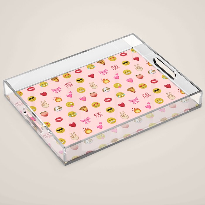 Emoji pattern pink background perfect kids room decor with emojis Acrylic Tray Gallery Image 1