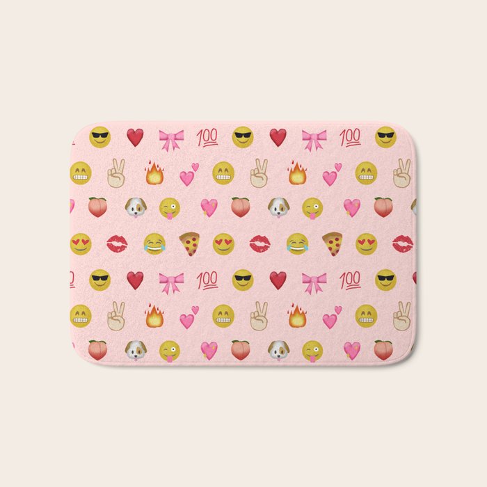 Emoji pattern pink background perfect kids room decor with emojis Bath Mat Gallery Image 1