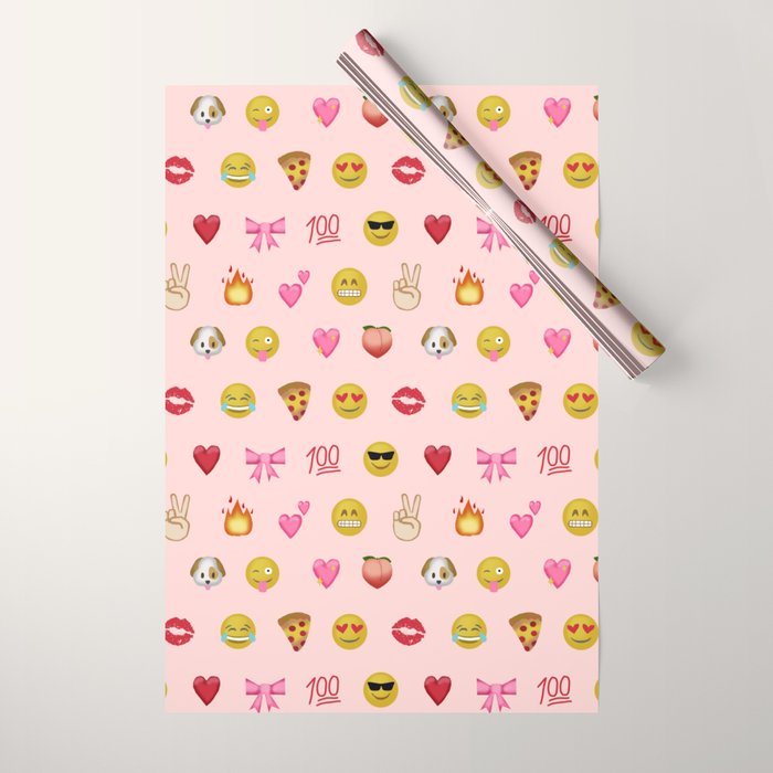 Emoji pattern pink background perfect kids room decor with emojis Wrapping Paper Gallery Image 1