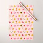 Emoji pattern pink background perfect kids room decor with emojis Wrapping Paper Gallery Image 1