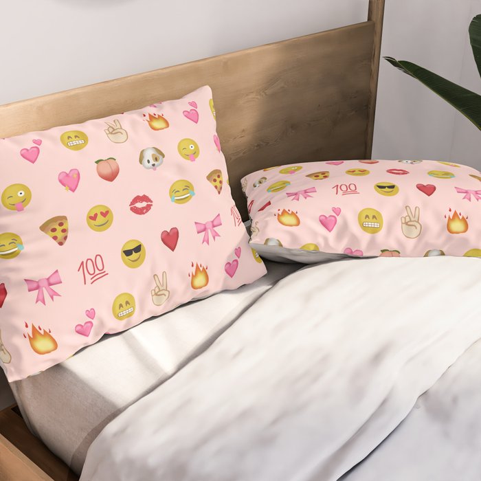 Emoji pattern pink background perfect kids room decor with emojis Pillow Sham Gallery Image 2