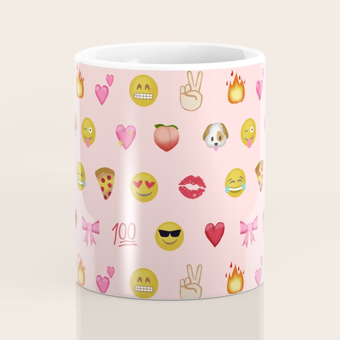 Emoji pattern pink background perfect kids room decor with emojis Coffee Mug Gallery Image 4