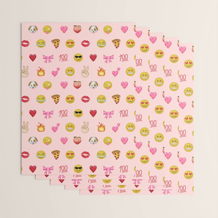 Emoji pattern pink background perfect kids room decor with emojis Wrapping Paper Gallery Image 3