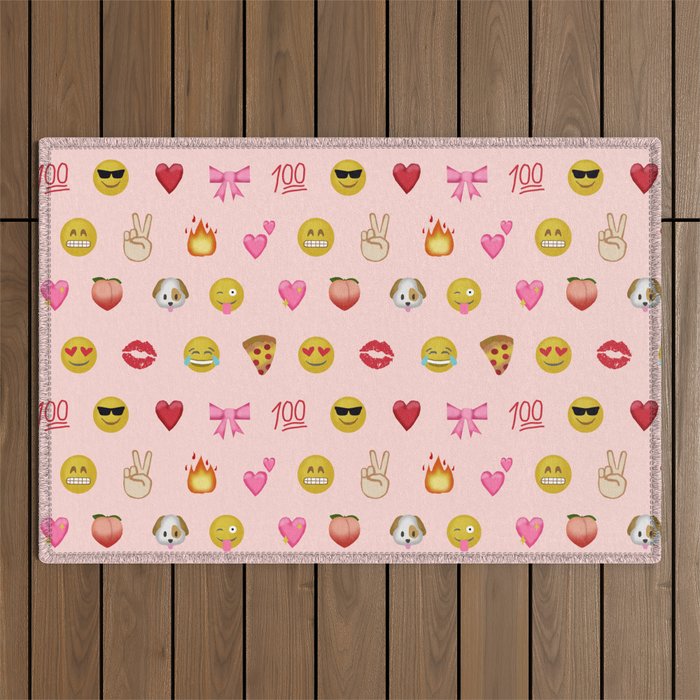 Emoji pattern pink background perfect kids room decor with emojis Outdoor Rug Gallery Image 1