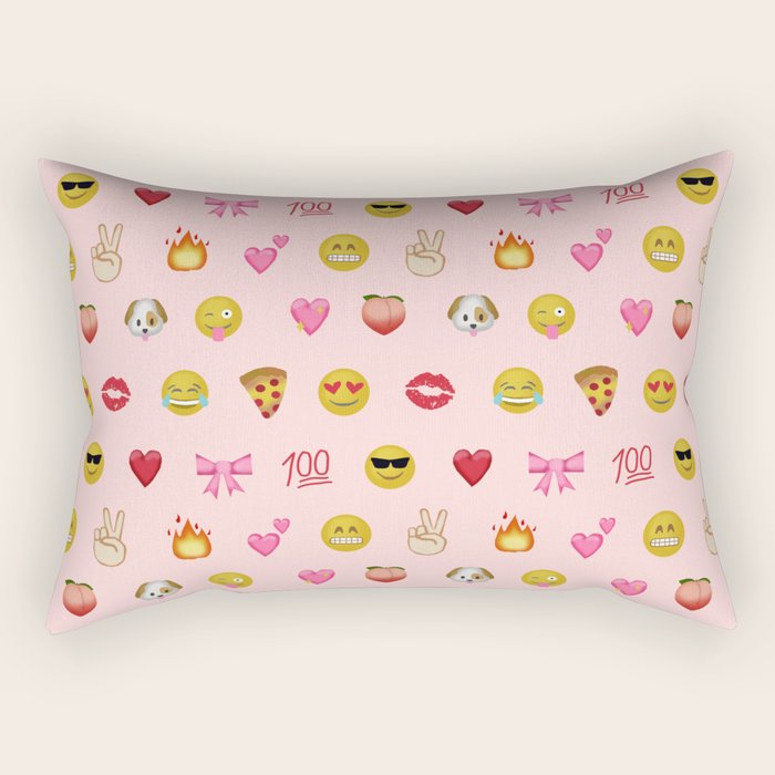 Emoji pattern pink background perfect kids room decor with emojis Rectangular Pillow Gallery Image 1