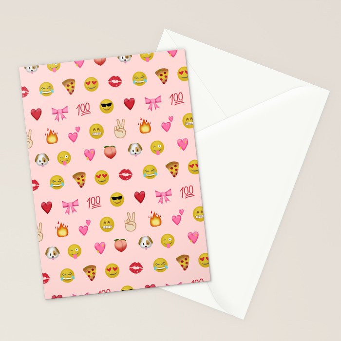 Emoji pattern pink background perfect kids room decor with emojis Stationery Card Gallery Image 2