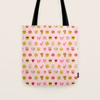 Emoji pattern pink background perfect kids room decor with emojis Tote Bag Gallery Image 1