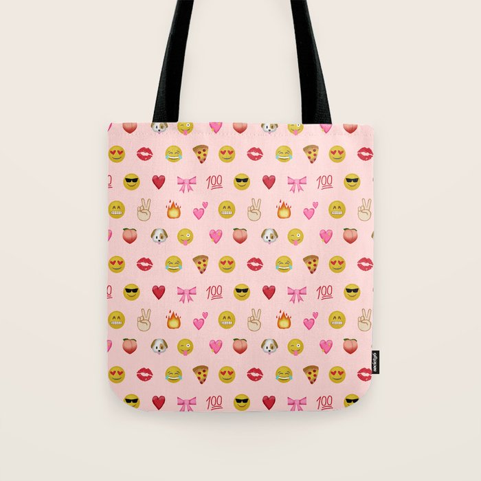 Emoji pattern pink background perfect kids room decor with emojis Tote Bag Gallery Image 1