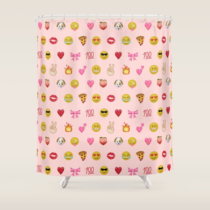 Emoji pattern pink background perfect kids room decor with emojis Shower Curtain Gallery Image 1