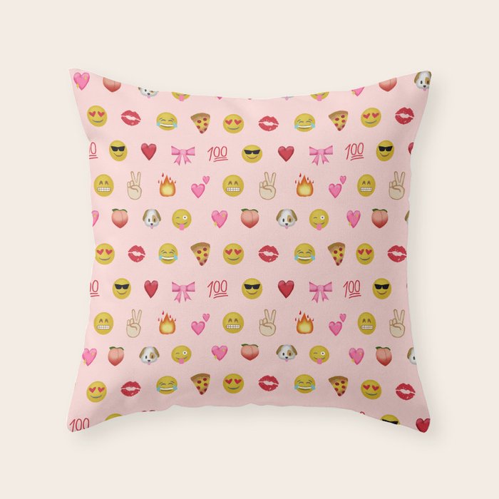 Emoji pattern pink background perfect kids room decor with emojis Throw Pillow Gallery Image 1