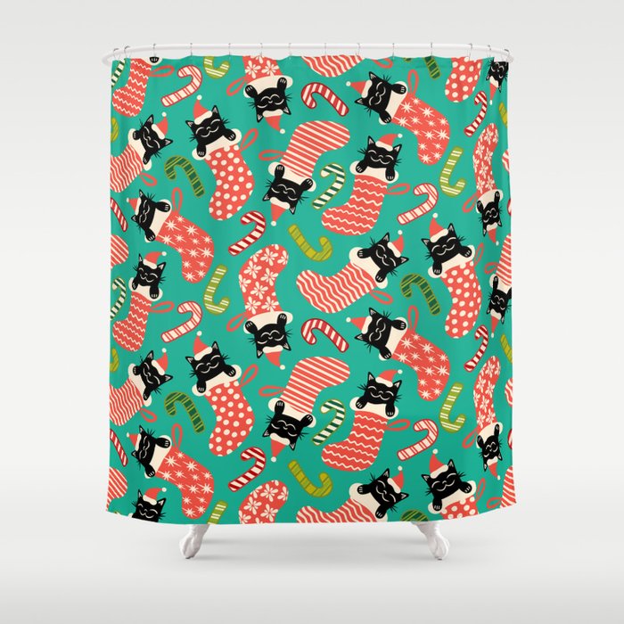 Festive Felines Shower Curtain Gallery Image 1